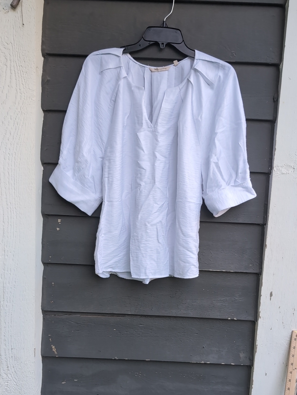 Soft Surroundings Women's White Split-Neck Blouse Puff Sleeves Size Petite Large
